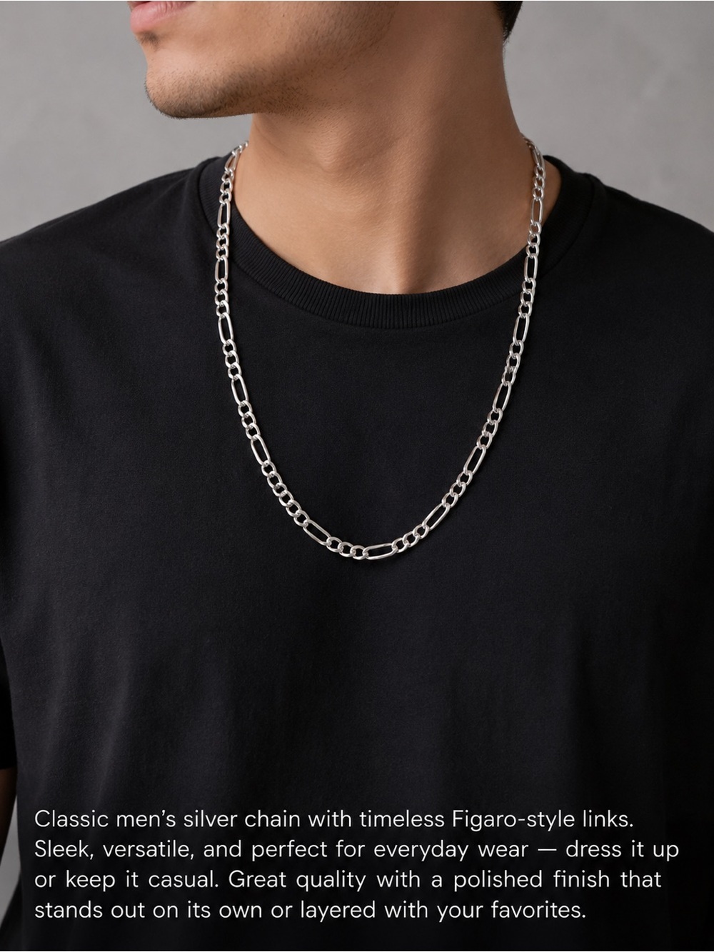 Men's Silver Figaro Chain Necklace - 925 Silver